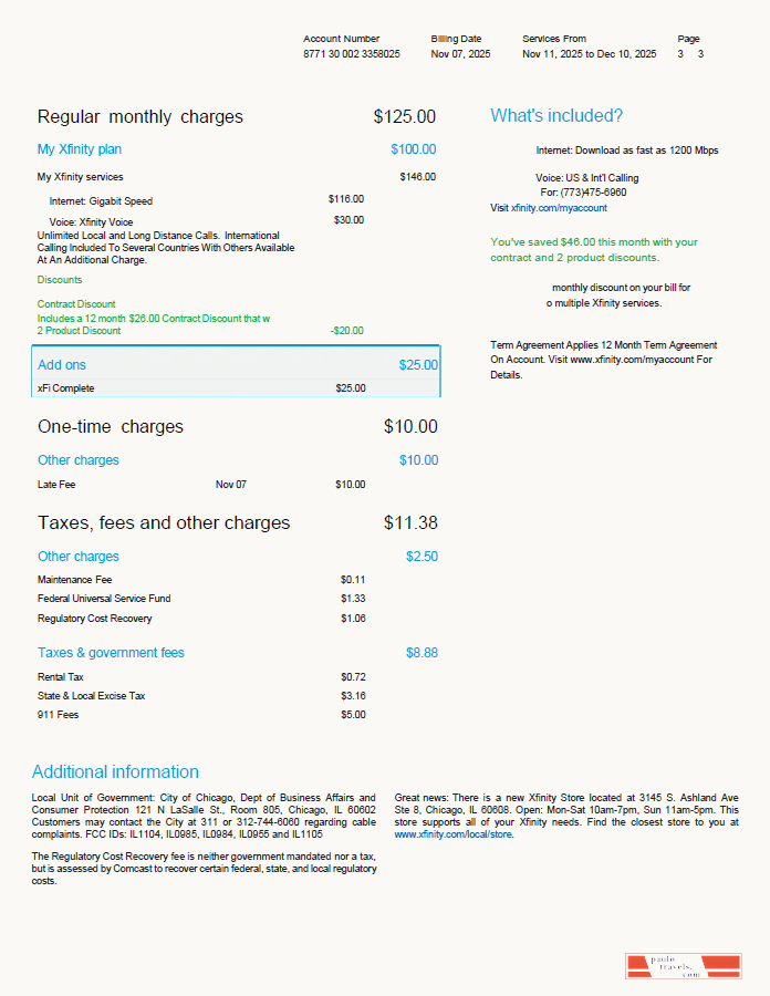 USA Xfinity utility bill template in Word and PDF formats, 3 pages, version 2, 3rd page